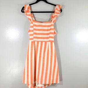 GLAMOROUS coral striped open tie back cotton casual coastal summer dress